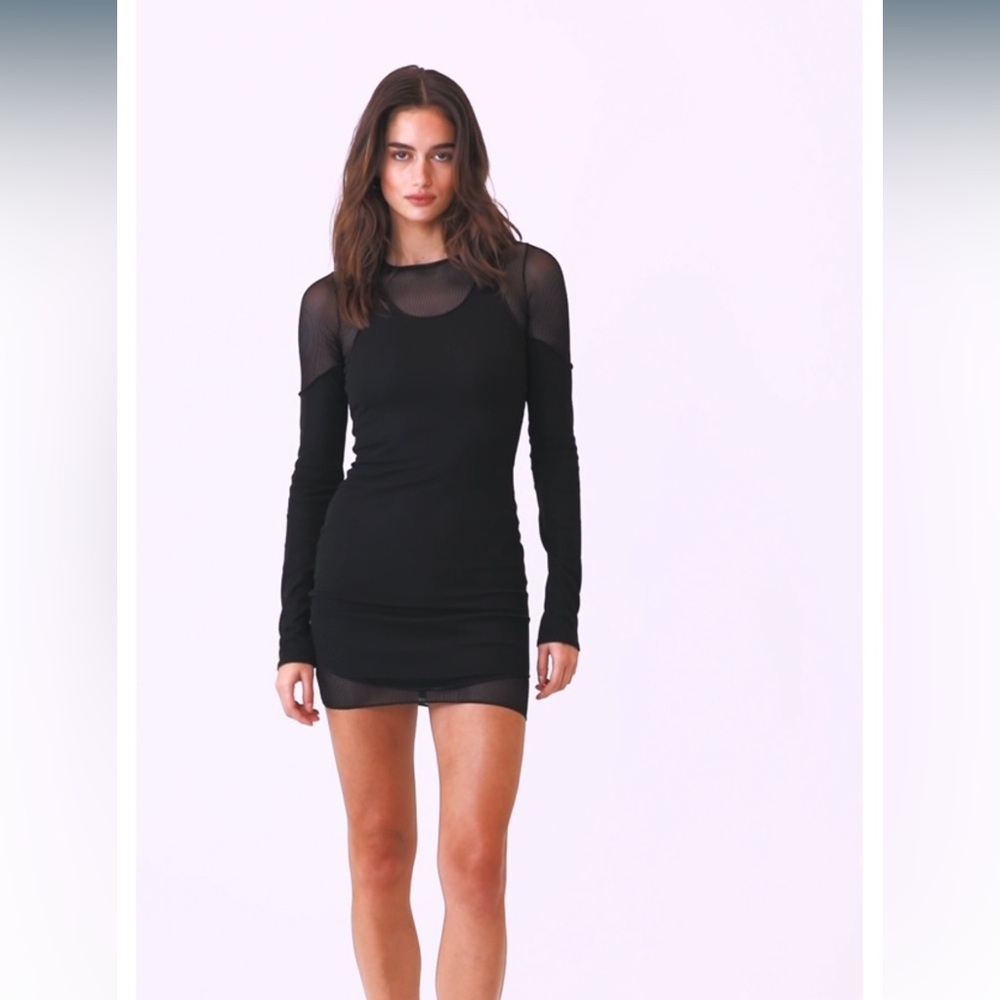 ALO Mesh Synergy Long Sleeve Dress Black